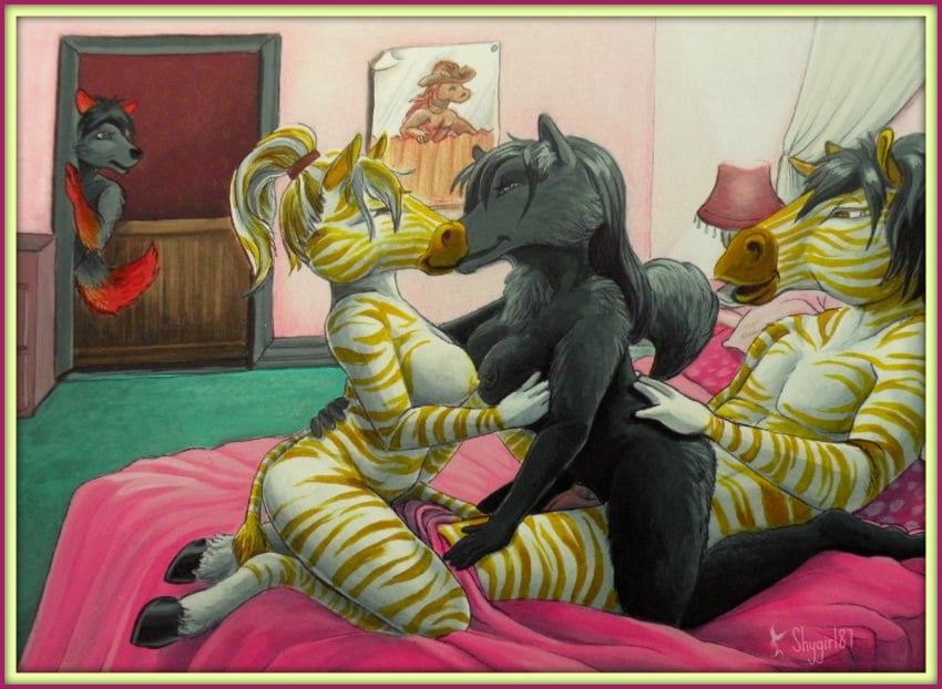 anthro bedroom breasts canine equine fur furry golden_zebra hypnosis incest jessica_hubbard kyle_hubbard mind_control obey_your_neighbor_series shygirl87 siblings star-lea_heather steelwings threesome wolf zebra