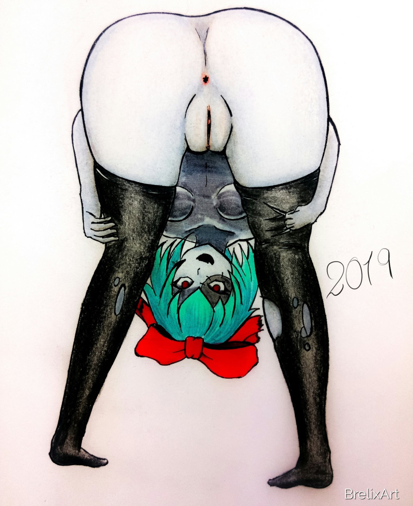 1girls 2019 anus artist_name ass_focus big_ass bow brelix_art female female_only legwear light_blue_hair markings movistar pussy short_hair simple simple_background simple_shading tagme thighhighs traditional_media_(artwork) virtual_hero watermark white_background zombie zombie_girl zombirella