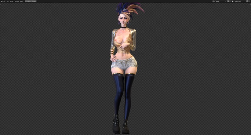 akali_jhomen_tethi breasts k/da_all_out_akali k/da_all_out_series kinkycat3d kinkykatt3d league_of_legends nipple_slip