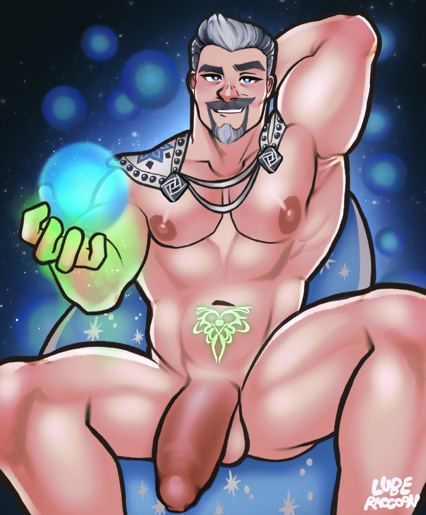 1boy 2023 arm_behind_head balls bara bara_tits barazoku beard big_balls big_penis completely_nude daddy dilf disney disney_villains facial_hair gay grey_hair hairy hairy_male king_magnifico looking_at_viewer lube_raccoon male male_focus male_nipples male_only manly mature_male muscular_male nipples nude penis solo solo_male wish_(film) yaoi