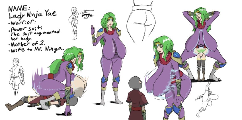 bigger_female body_markings bookman_v character_sheet cowgirl_position duel_monster female green_hair lady_ninja_yae long_breasts milf ninja sagging_breasts standing_sex yellow_eyes yu-gi-oh! zero_suit