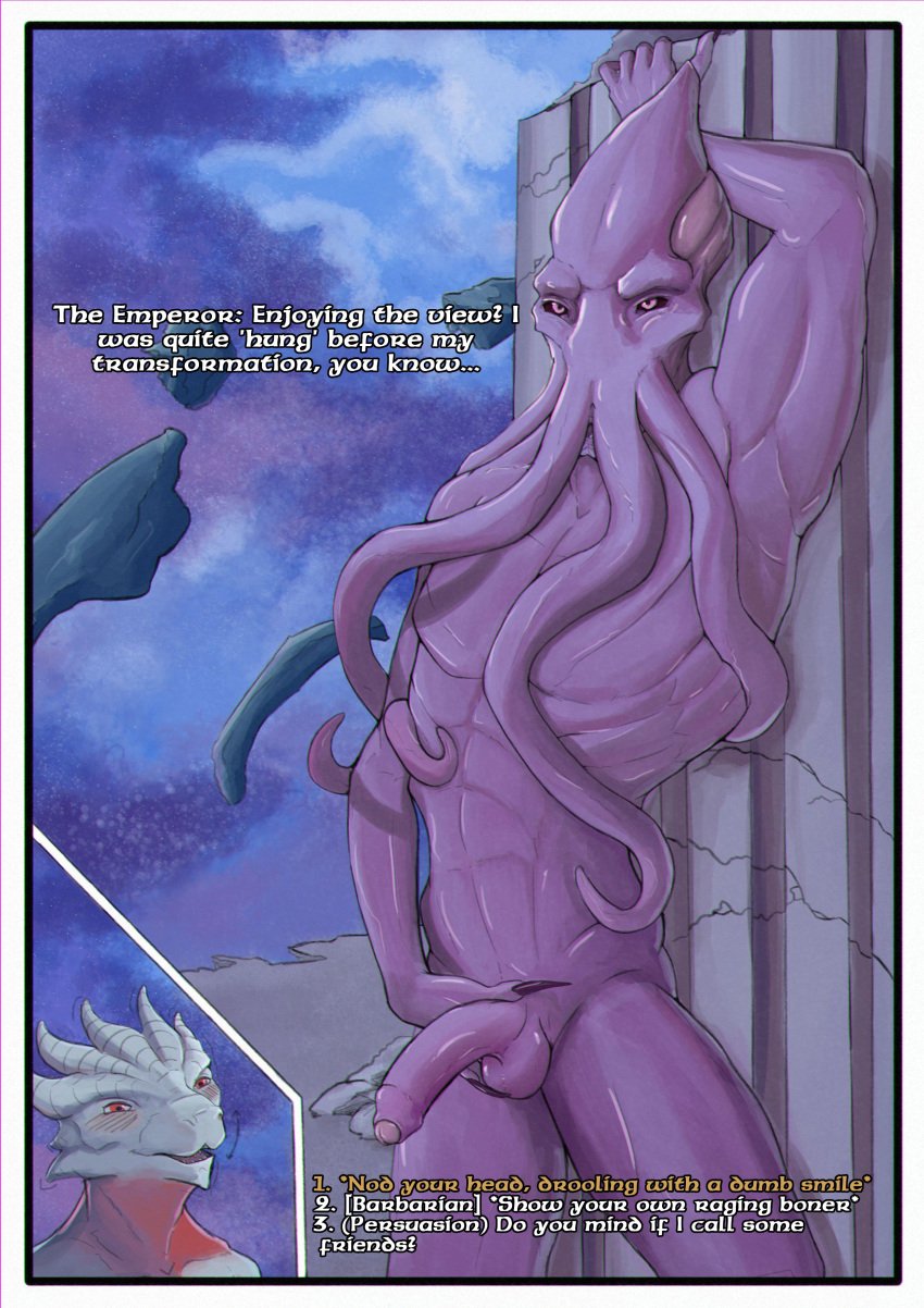 absurd_res animal_humanoid anthro baldur's_gate baldur's_gate_3 bedroom_eyes cephalopod cephalopod_humanoid dialogue dragonborn_(dnd) dungeons_and_dragons duo english_text genitals hasbro hi_res holding_penis humanoid humanoid_genitalia humanoid_penis kaelash male male_focus male_only marine marine_humanoid mind_flayer mollusk mollusk_humanoid narrowed_eyes penis seductive tentacle text the_emperor_(baldur's_gate) wizards_of_the_coast