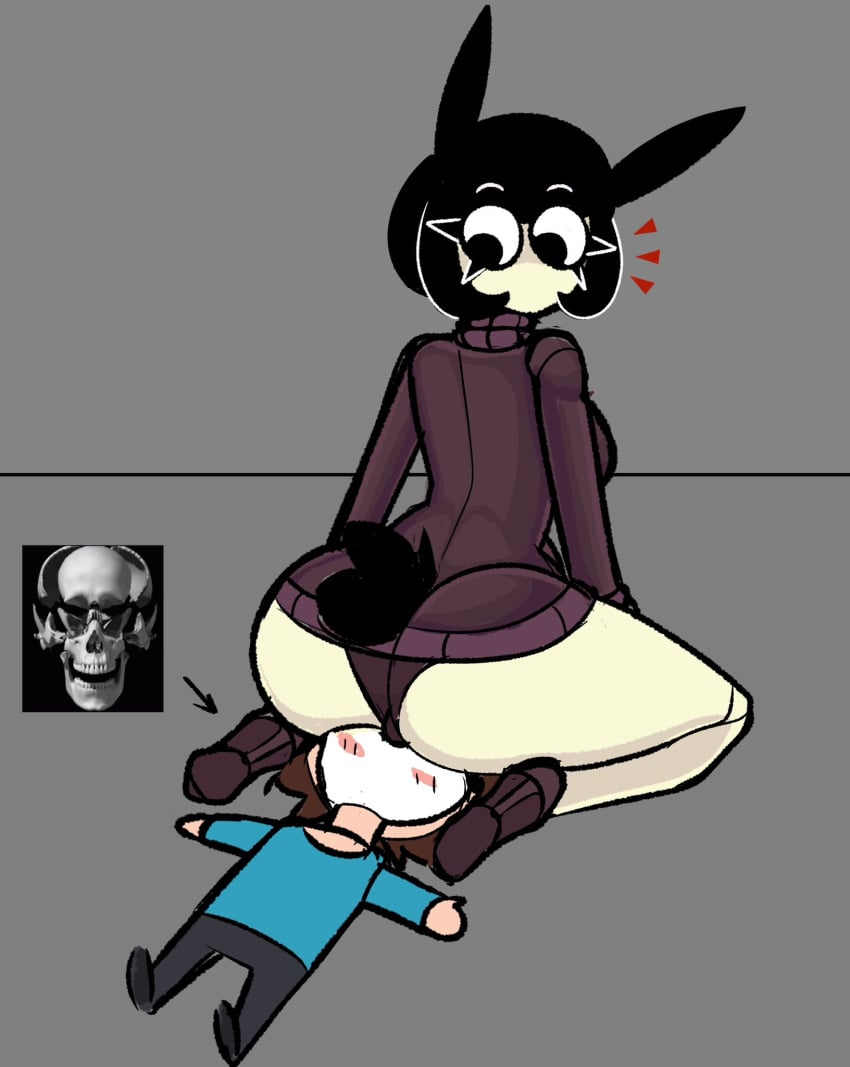 1boy1girl 2023 ass ass_focus ass_on_face bare_legs black_hair blush blush bunny_ears bunny_girl bunny_tail eyelashes facesitting heels high_heels huge_ass kneeling light_skin looking_at_partner no_mouth panties rabbit_ears rabbit_girl rabbit_tail rose_(saltynoodles) saltynoodles sweater sweater_dress thick_ass