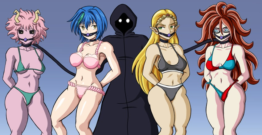 1boy 4girls android_21 android_21_(human) arms_behind_back ashido_mina ball_gag bikini blonde blonde_hair blue_hair boku_no_hero_academia bondage breath_of_the_wild brown_hair calvin_klein crossover dragon_ball dragon_ball_fighterz enslaved_royal femsub gag gagged glasses high_school_dxd hooded_jacket leash maledom mina_ashido multiple_girls multiple_subs my_hero_academia nintendo panties pink_body pink_hair princess princess_zelda sex_slave shonen_jump shueisha slave slavegirl the_legend_of_zelda tied_up underwear vomi_(dragon_ball) xenovia_quarta yamidanight zelda_(breath_of_the_wild)