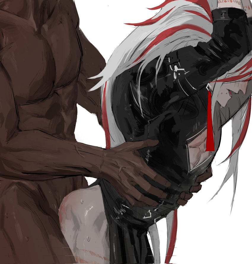 anal_sex blush clothing dark-skinned_male gay hands_on_hips heartsteel_k'sante heartsteel_series heartsteel_yone hips_grab in_wall k'sante league_of_legends male male_out_of_frame multicolored_hair naked_male no_visible_face pale_skin partially_clothed penetration red_hair red_markings sex sweating veiny_hands white_hair yaoi yone