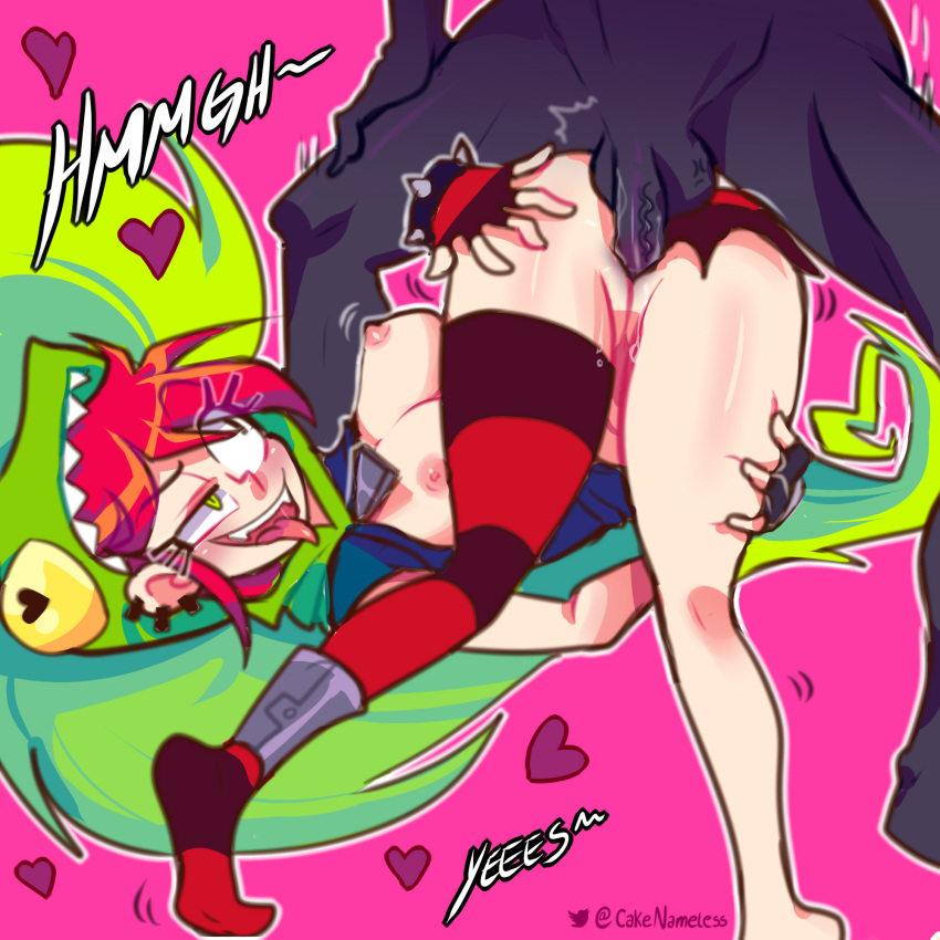 black_hat_(villainous) cakenameless cakenameless_(artist) cartoon_network demencia_(villainous) female green_hair moaning_in_pleasure nipples red_hair sex tagme villainous