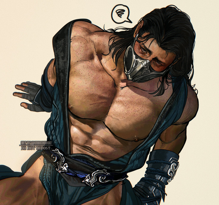 begging bi-han big_breasts blushing eye_contact horny masked_male masked_man messy_hair mortal_kombat mortal_kombat_1_(2023) muscular_male sub-zero submissive_male umikochannart unseen_male_face veins