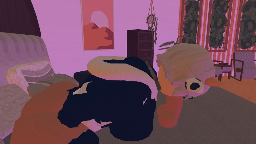 bed blowjob cow_ears demithefemboy demithefemboy05 femboy rec_room rec_room_avatar sucking_penis white_hair