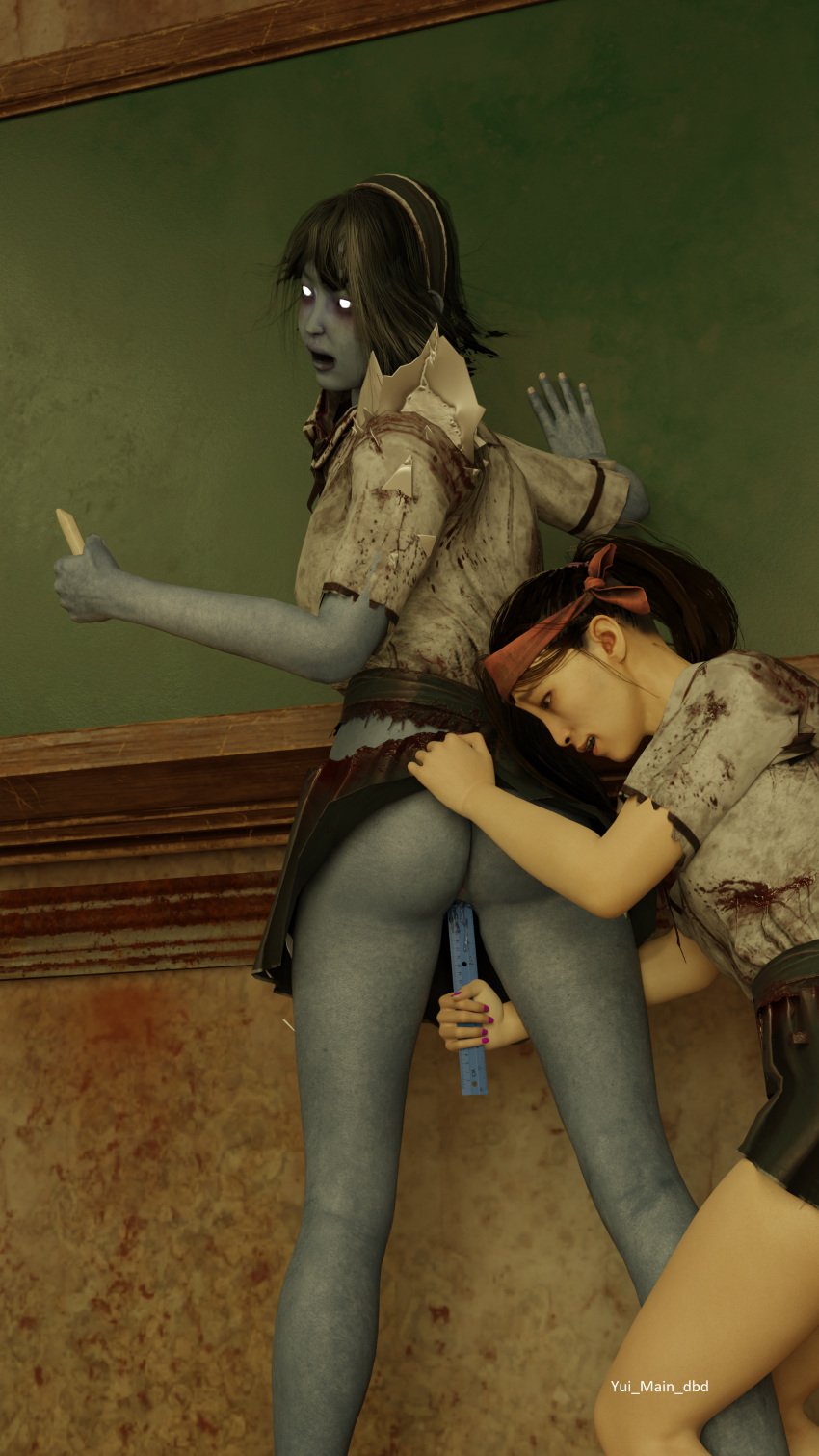 2girls 3d dbd dead_by_daylight female female_only lesbian tagme the_spirit_(dead_by_daylight) yui_kimura yui_main_dbd yuri