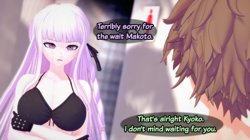 1boy 1girls 3d bikini bikini_top cheating cheating_girlfriend cum_on_face danganronpa english_text female gloves human kirigiri_kyouko koikatsu male naegi_makoto netorare ntr pompadorkz text