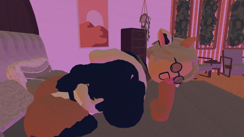 bed blowjob cow_ears demithefemboy demithefemboy05 femboy happy happy_face rec_room rec_room_avatar white_hair