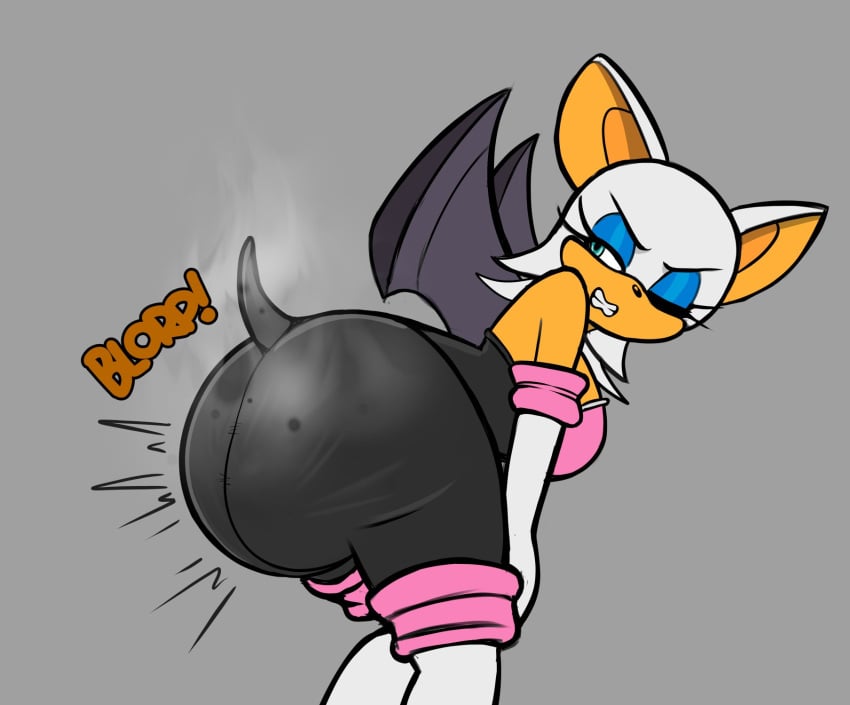 2023 anthro ass bat big_butt blorp blue_eyeshadow bodily_noises clothed clothing eyeshadow feces female filth fully_clothed fur grey_background hi_res leaning leaning_forward lolotron6 makeup mammal messing onomatopoeia rouge_the_bat scat sega simple_background smelly soiling soiling_clothing soiling_unitard solo sonic_(series) sonic_the_hedgehog_(series) sound_effects text unitard white_body white_fur