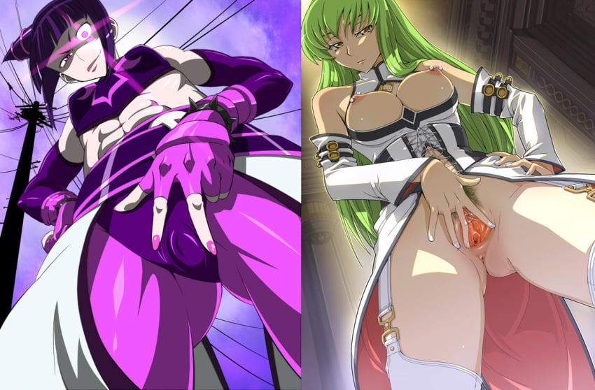 breasts breasts_out c.c. code_geass come_hither comparison female_only femdom from_below hinoki invide juri_han photoshop pov presenting_pussy pussy rape_face spread_pussy spread_pussy_under_clothes street_fighter street_fighter_iv thighhighs uncensored