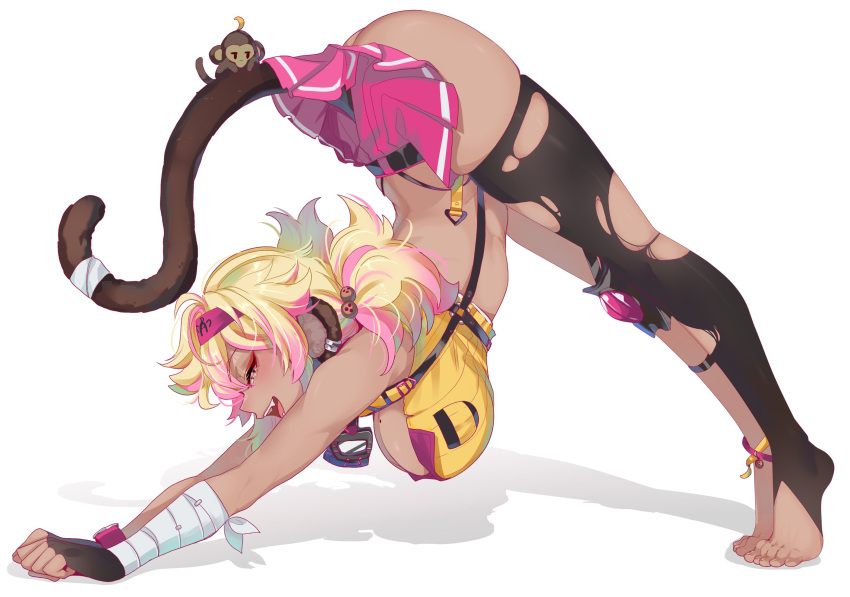 1girls animal_tail blonde_hair dark-skinned_female dark_skin female female_only fit_female flexible indie_virtual_youtuber kemonomimi kokonuts miniskirt monkey_tail pink_hair skirt slim_waist source_request srinitybeast thick_thighs thighhighs torn_thighhighs virtual_youtuber vtuber vtuberfanart