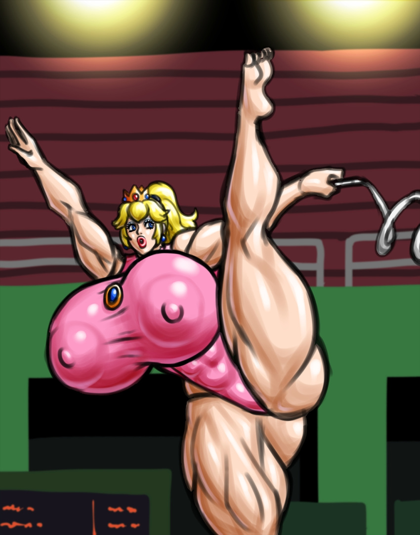 big_ass big_breasts blonde_female blonde_hair breasts breasts_bigger_than_head clothed female female_only gymnast gymnast_leotard gymnastics huge_ass huge_breasts large_breasts mario_(series) mario_and_sonic_at_the_olympic_games massive_breasts muscular muscular_arms muscular_body muscular_female muscular_legs muscular_thighs negoto_(nego6) nintendo nipples_visible_through_clothing no_bra no_underwear princess_peach sportswear tagme