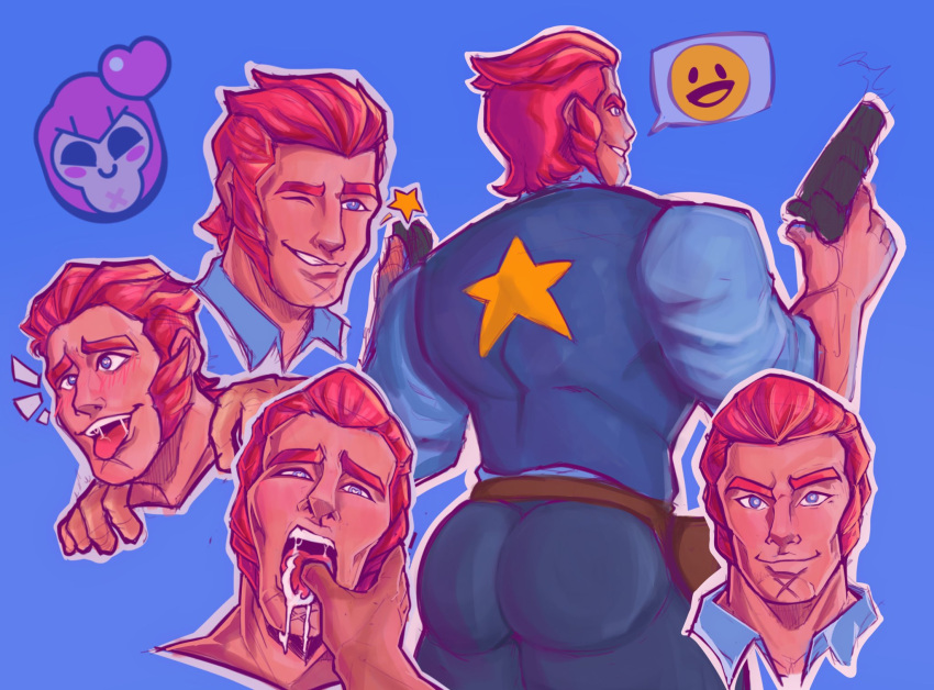 ass booty_cheeks brawl_stars colt_(brawl_stars) gay jam_dough male male_only muscular scar tongue_out wink