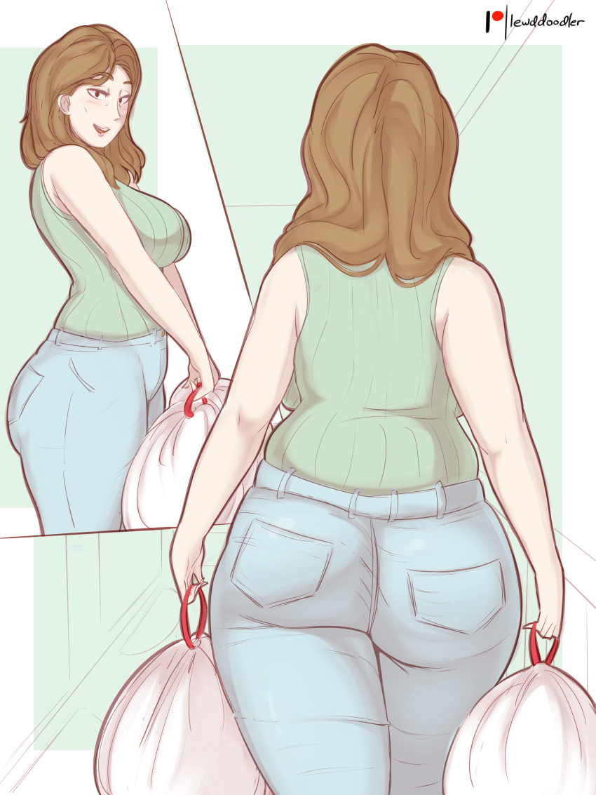 ass_focus big_ass bottom_heavy chubby curvy fat_ass huge_ass janet_(lewddoodler) jeans lewddoodler milf older_female sweater sweater_vest thick_thighs walking wide_hips