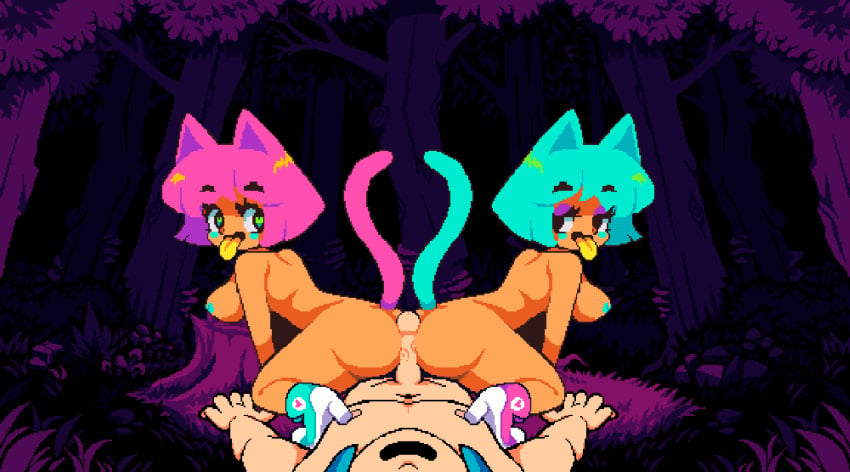 1boy 2girls 2girls1boy animated cat_ears cat_tail collaborative_hot_dogging color colored cum cum_on_back cum_on_butt double_buttjob double_hot_dogging edit edited ejaculation flipwitch_:_forbidden_sex_hex game_cg heart-shaped_pupils hot_dogging jiggling_breasts naked_female naked_male open_mouth pixel_animation pixel_art sprite tagme third-party_edit threesome tongue_out