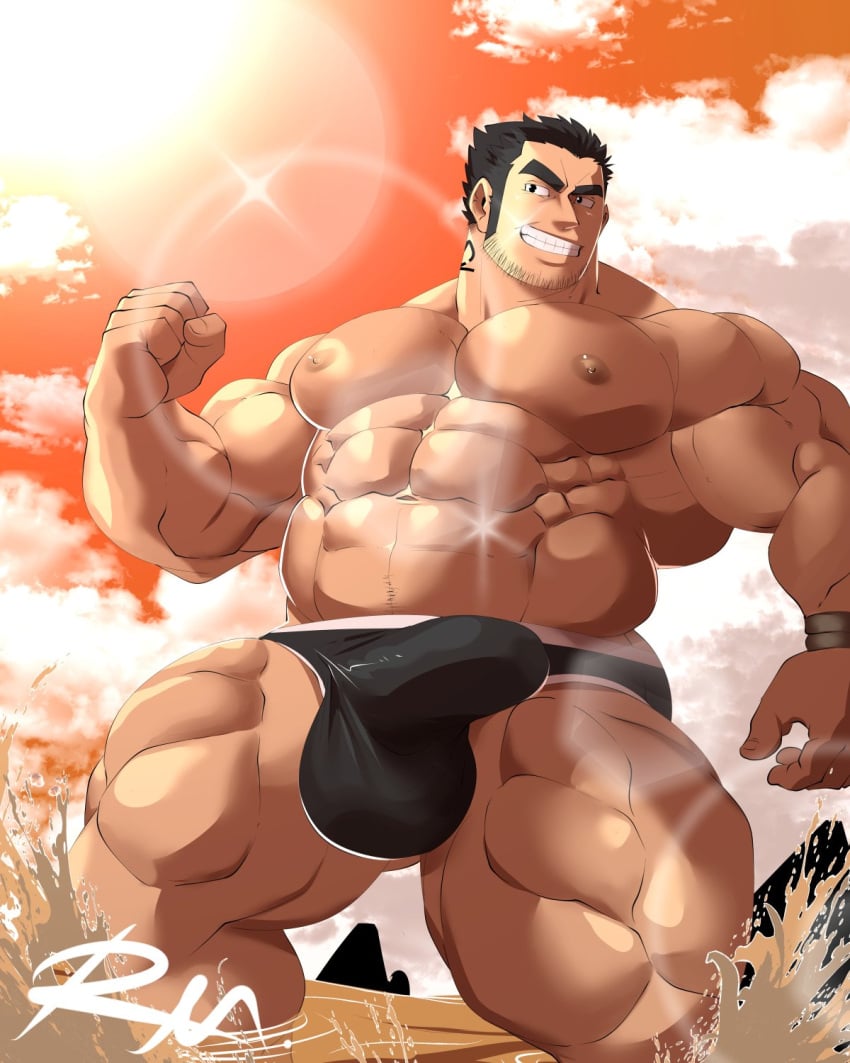 1boy 2023 balls bara bara_tits barazoku beard_stubble big_bulge black_hair bulge erection_under_clothes flaccid gay hairy_male huge_bulge lucas_lee male male_focus male_nipples male_only manly muscular_male nipple_piercing nipples penis penis_outline reclamon scott_pilgrim solo solo_male underwear