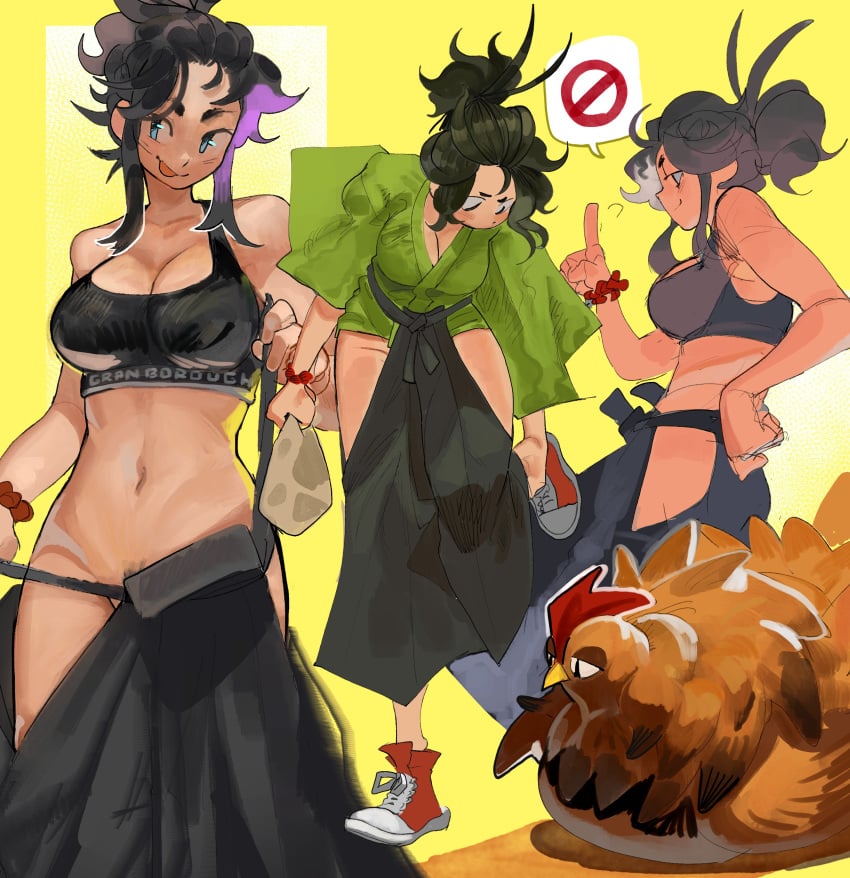 abs athletic athletic_female big_breasts black_hair blush breasts cleavage collage comic female female_only hakama japanese_clothes knights_of_the_wandering_castle lady_kitakaze_no_shodan lunydoobles open_mouth open_mouthed_smile smile smiling solo solo_female sports_bra sports_uniform sportswear sweat sweating sweaty thick_thighs tomboy toned toned_female undressing webcomic wink winking