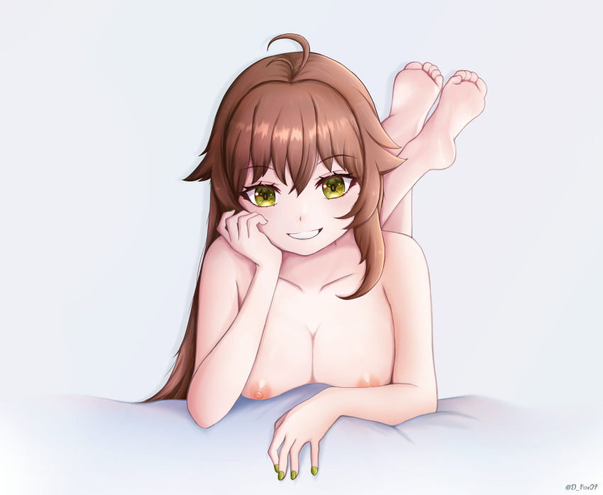 1girls big_breasts breasts brown_hair completely_nude dahlia_kai dfox09 feet female female_focus female_only foot_fetish high_resolution highres latam_virtual_youtuber lefolk light-skinned_female light_skin lying naked nude nude_female only_female simple_background soles solo virtual_youtuber vtuber vtuberfanart