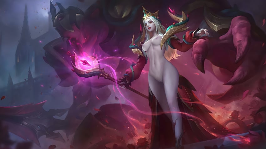 1girls breasts curvy edit female heropans mobile_legends mobile_legends:_bang_bang naked nipples nude nude_female nude_filter orange_eyes pussy vexana_(mobile_legends) white_hair