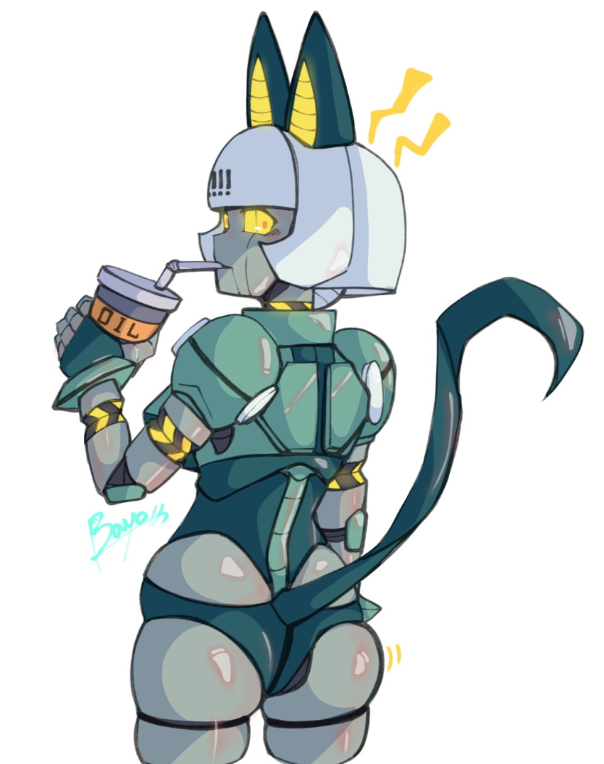 bayonetto blush drinking female looking_at_viewer looking_back_at_viewer robo-fortune robot robot_girl skullgirls video_games