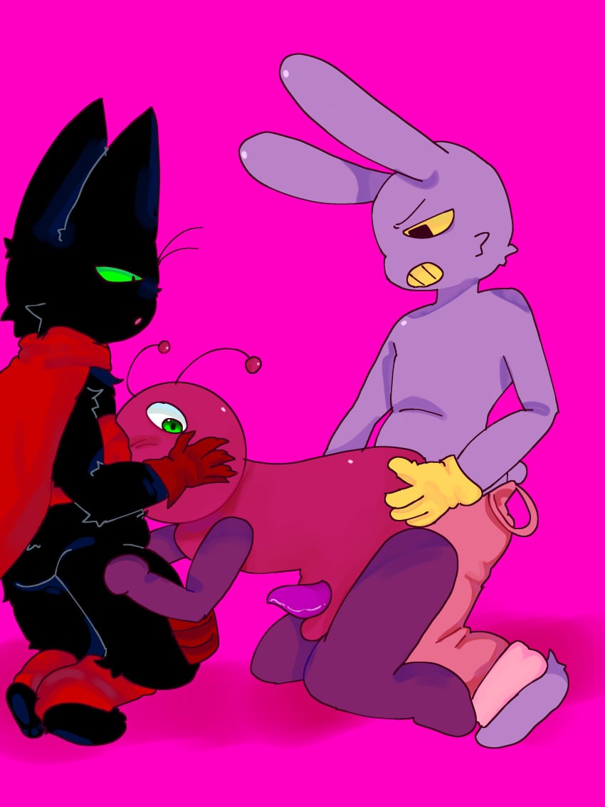 anal anal_sex ass_grab balls blowjob bugbo bugbo_(bensilly) cartoon_network crossover face_grab fellatio fucked_from_behind furry gay group group_sex hi_res jax_(the_amazing_digital_circus) kneeling male male_focus male_only mao_mao:_heroes_of_pure_heart maomao maomaocatmao penis sex_from_behind sheriff_mao_mao_mao tagme the_amazing_digital_circus yaoi