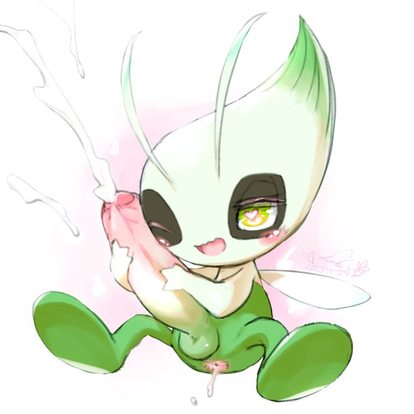 absurd_res antennae_(anatomy) anus balls big_head big_penis blush bodily_fluids celebi cotora cum cum_in_ass cum_inside cumshot ejaculation erection eye_markings featureless_feet feet foreskin front_view full-length_portrait generation_2_pokemon genital_fluids genitals green_eyes heart_catchlight hi_res huge_cock humanoid humanoid_genitalia humanoid_penis insect_wings legendary_pokemon looking_pleasured male markings masturbation monster nintendo non-human nude nuzzling one_eye_closed open_mouth open_smile partially_retracted_foreskin pear_shaped penile penile_masturbation penis penis_nuzzling plantigrade pokemon pokemon_(species) portrait simple_background smile solo toony white_background wings