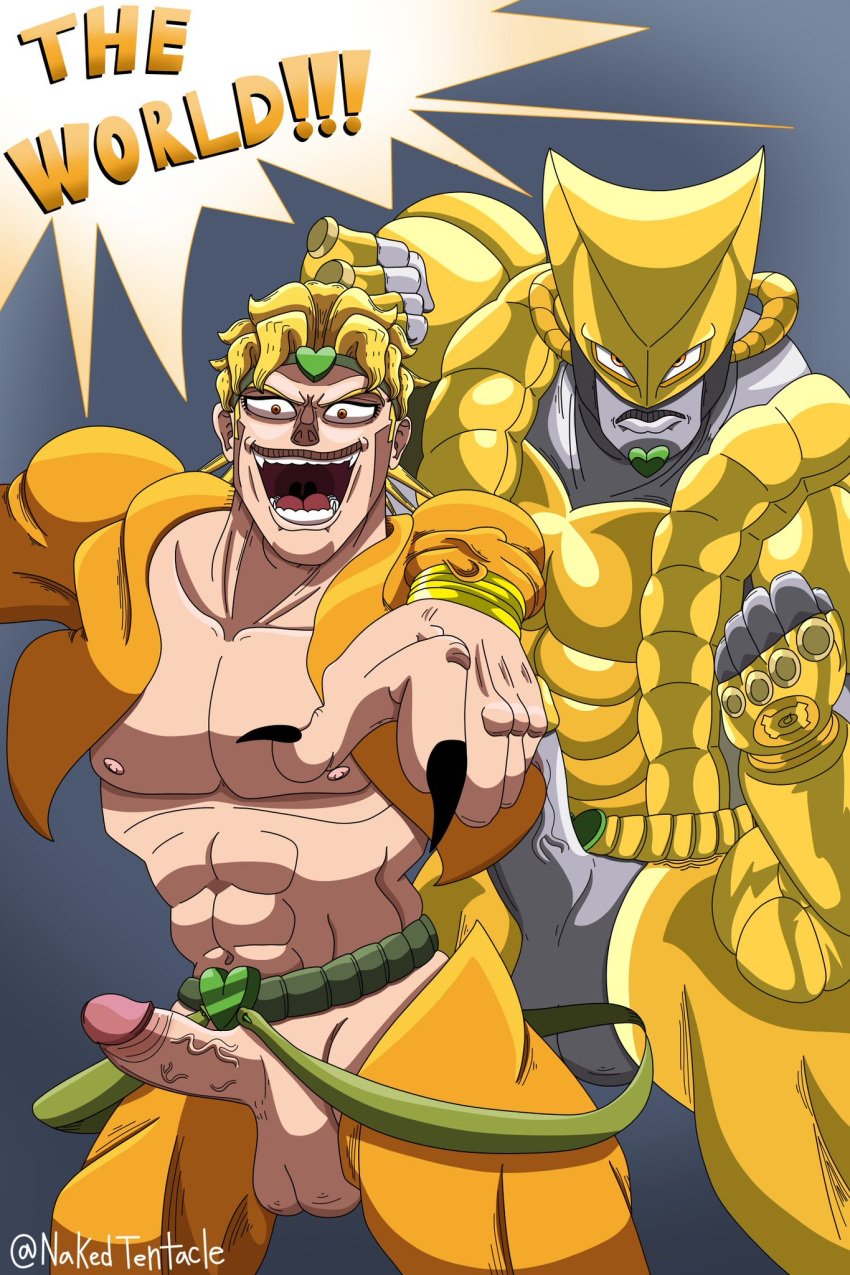 abs blonde_hair comic dio_brando erection jojo's_bizarre_adventure jotaro_kujo male male_only nakedtentacle penis stand_(jjba) stardust_crusaders the_world yellow_clothing