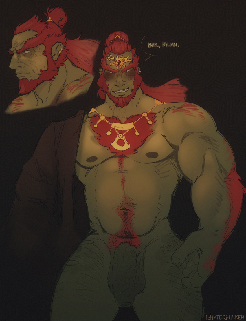 1boy 2023 balls bara barazoku beard big_balls big_penis completely_nude facial_hair flaccid ganondorf ganondorf_(tears_of_the_kingdom) gay gaytorfucker gerudo green_skin hairy hairy_arms hairy_chest hairy_male looking_at_viewer male male_focus male_nipples male_only male_pubic_hair manly muscular_male nintendo nipples nude penis solo solo_male tears_of_the_kingdom the_legend_of_zelda yaoi