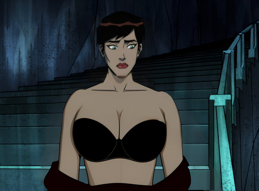 batman_(series) big_breasts blue_eyes bra breasts brown_hair busty catwoman cleavage dc_comics dcuaom edit female female_only huge_breasts injustice_(film) jsbex large_breasts lips lipstick screenshot_edit selina_kyle short_hair