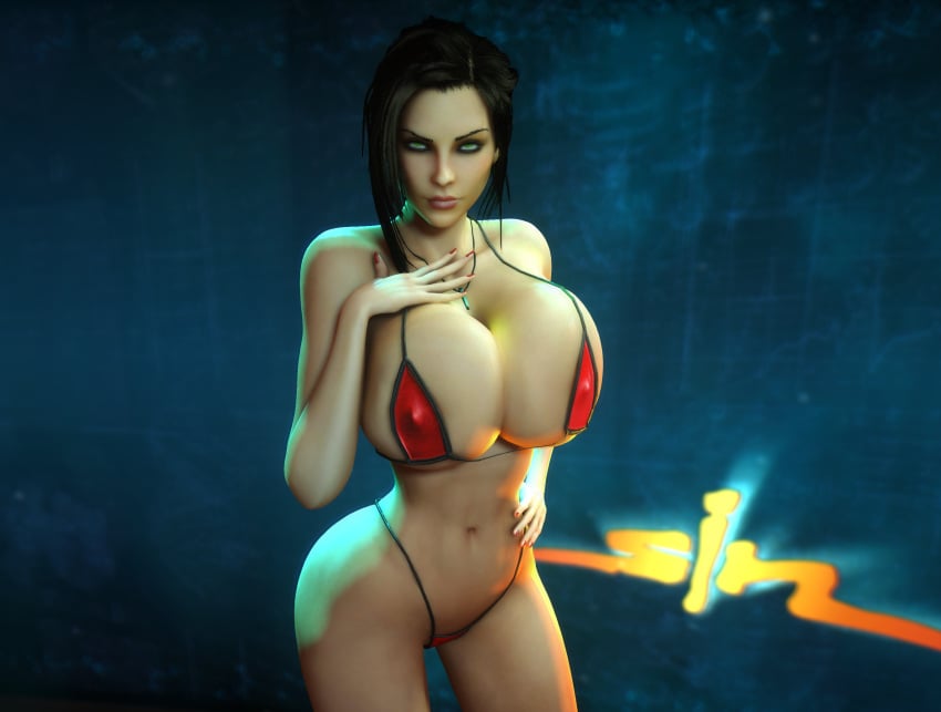 1girls 3d 3d_(artwork) abs alternate_ass_size alternate_breast_size ass bikini black_hair breasts breasts_bigger_than_head breasts_bigger_than_torso cleavage clothed clothed_female elexis_sinclaire female female_only female_solo gigantic_ass gigantic_breasts green_eyes hand_on_breast hand_on_hip hourglass_figure huge_ass huge_breasts human human_female human_only looking_at_viewer midriff necklace nipples nipples_visible_through_clothing red_bikini sin_(game) skimpy skimpy_bikini skimpy_clothes skin_tight small_waist solo solo_female string_bikini thighs thin_waist top_heavy vaako wasp_waist wide_hips