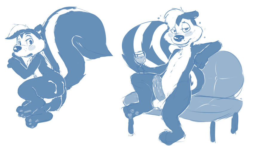 cum drunk male male_only monochrome penis pepe_le_pew seth-iova sketch skunk smooth_fur