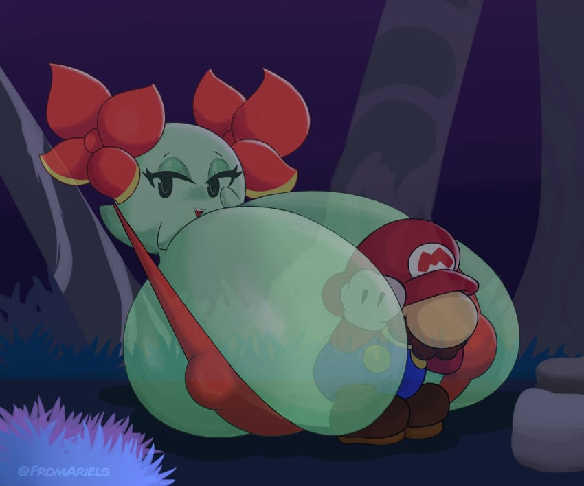 ball_with_hyper_features barely_clothed between_breasts big_breasts boo_(mario) boob_window breasts breasts_bigger_than_head clothed female fromariels ghost ghost_girl hyper_breasts lady_bow mario mario_(series) nintendo nipples_visible_through_clothing paper_mario scared scared_expression scared_male see-through_body underboob useless_clothing