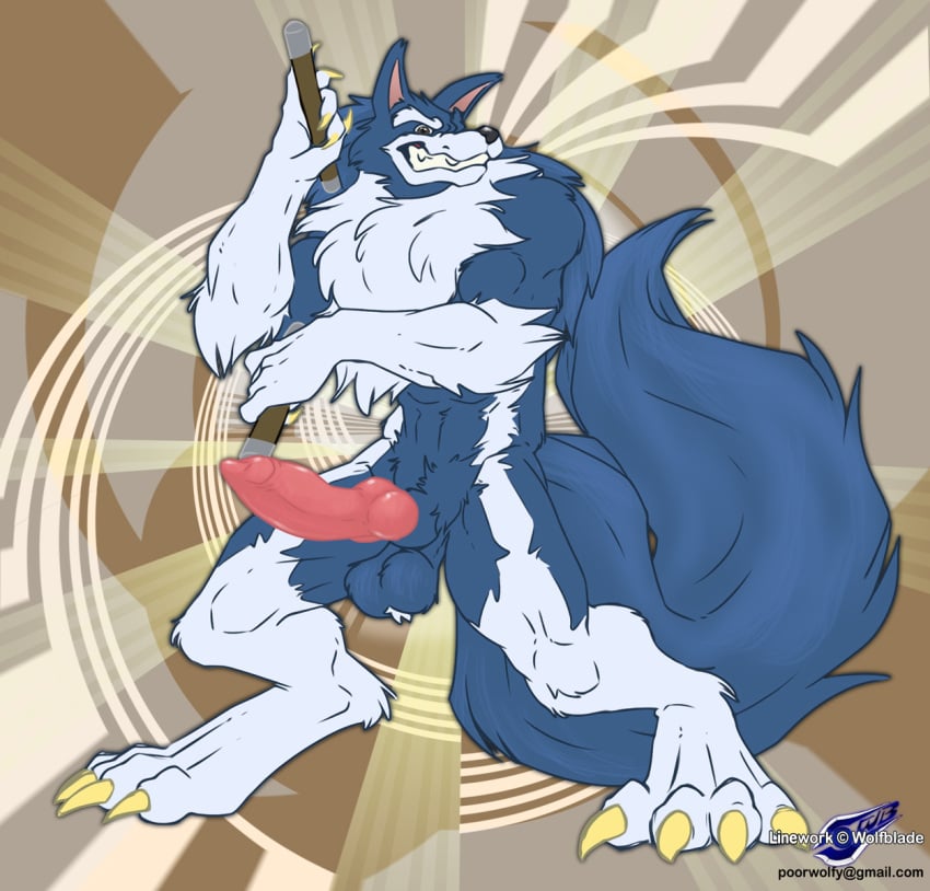 anthro balls bara barazoku blue_fur boner canine canine_penis capcom darkstalkers erection furry jon_talbain knotted_penis male male_only muscles muscular muscular_male nude nunchaku penis solo solo_male werewolf wolf wolfblade wuffamart