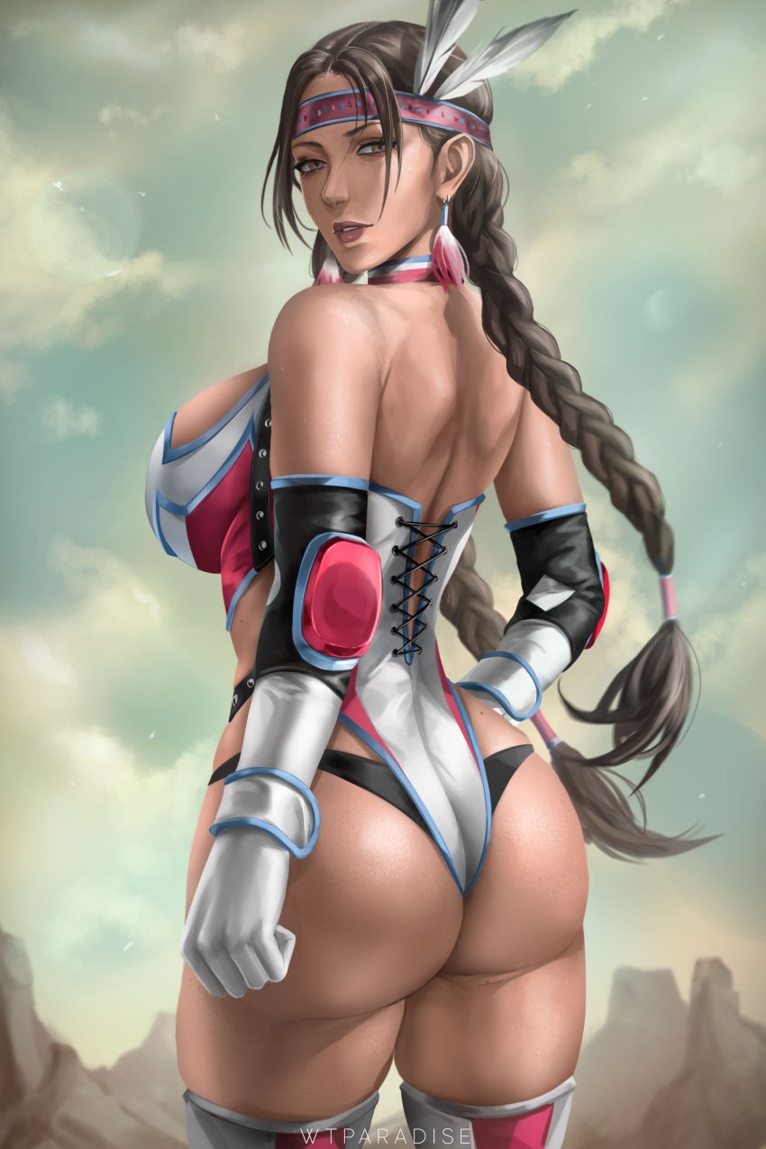 2d back_view bare_back bare_shoulders big_ass big_breasts braid braided_hair clothed exposed_shoulders feathered_headband gloves headband jaycee julia_chang long_gloves long_hair looking_back namco sfw tagme tekken tekken_tag_tournament_2 we1cometoparadiseart wrestling_outfit wtparadise