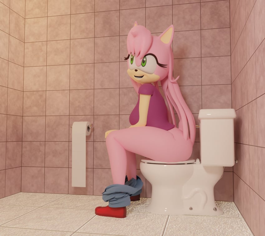 anthro bathroom bathroom-art_(artist) bottomwear bottomwear_down breasts casual clothed clothing eulipotyphlan fan_character female fur hair hedgehog hi_res mammal nude pants pants_down partially_clothed sega solo sonic_(series) sonic_the_hedgehog_(series) toilet toilet_paper