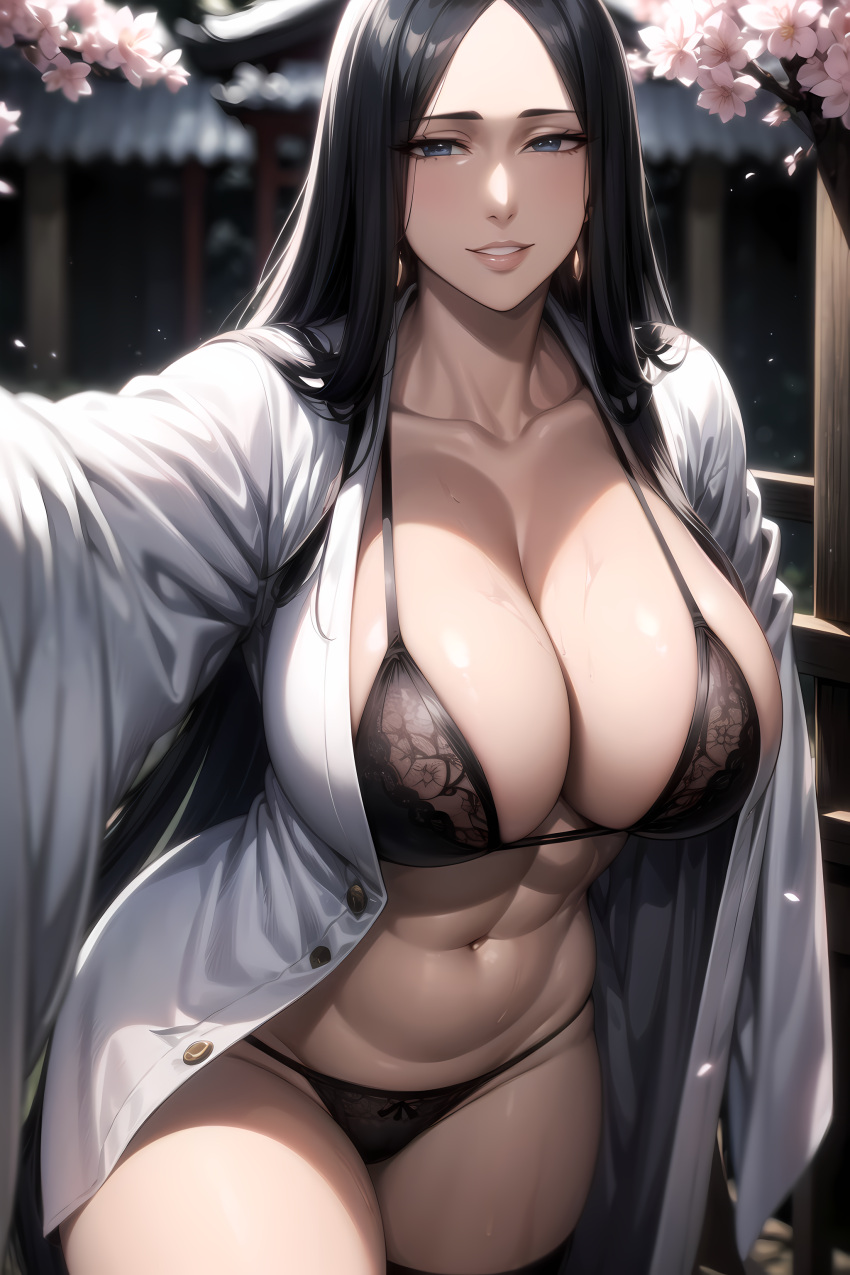 1girls abs ai_generated barely_clothed big_breasts black_hair bleach bleach:_the_thousand-year_blood_war blue_eyes bra breasts cherry_blossoms cleavage clothing earrings female female_only flower_petals hair_down hi_res huge_breasts kimono large_breasts long_hair looking_at_viewer mature mature_female mature_woman midriff milf nai_diffusion norsealee open_clothes oppai panties petals pinup_pose seductive seductive_eyes seductive_look seductive_smile selfie smiling smiling_at_viewer solo solo_focus stable_diffusion stockings sweat sweatdrop thick_thighs thighhighs thighs toned tree unohana_retsu very_high_resolution voluptuous