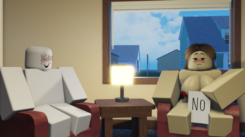 1080p 16:9 1boy 1boy1girl 1girls 3d blush breasts censor_bar censored couch highres imskip lamp looking_at_viewer paper roblox robloxian self_upload sweat tagme text