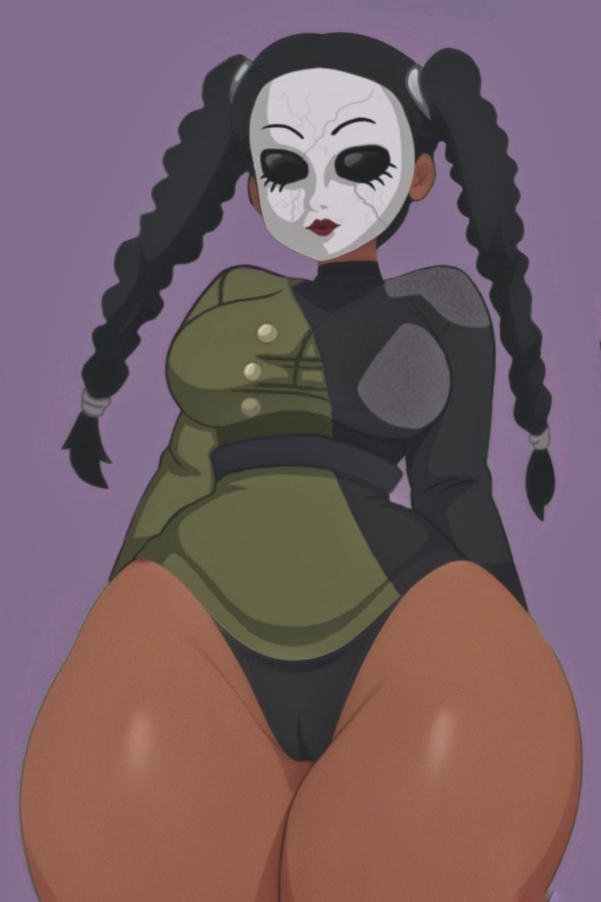 1girls 2023 arms_behind_back black_hair braid braided_hair cameltoe dark-skinned_female dark_skin dollface_(twisted_metal) female female_only mask masked masked_female mr.ash666_(artist) pussy_focus self_upload tagme thick_thighs thong twin_braids twintails twisted_metal wide_hips