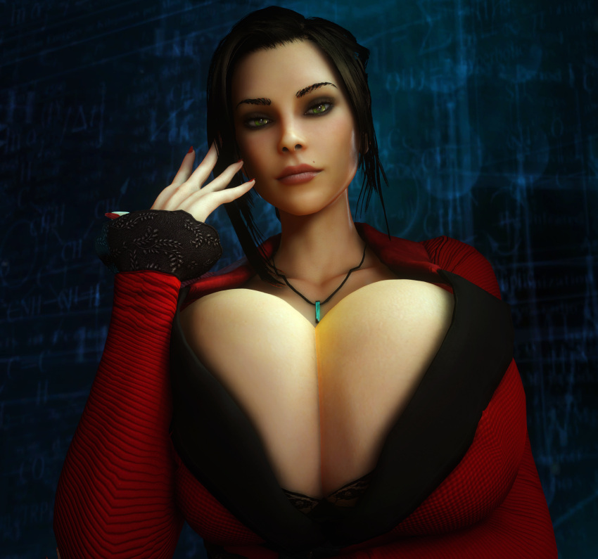 1girls 3d 3d_(artwork) alternate_ass_size alternate_breast_size ass black_hair breasts breasts_bigger_than_head breasts_bigger_than_torso breasts_focus cleavage close-up clothed clothed_female elexis_sinclaire female female_only female_solo from_below gigantic_ass gigantic_breasts green_eyes hourglass_figure huge_ass huge_breasts human human_female human_only looking_at_viewer looking_down_at_viewer necklace sin_(game) skin_tight small_waist solo solo_female thin_waist top_heavy vaako wasp_waist wide_hips