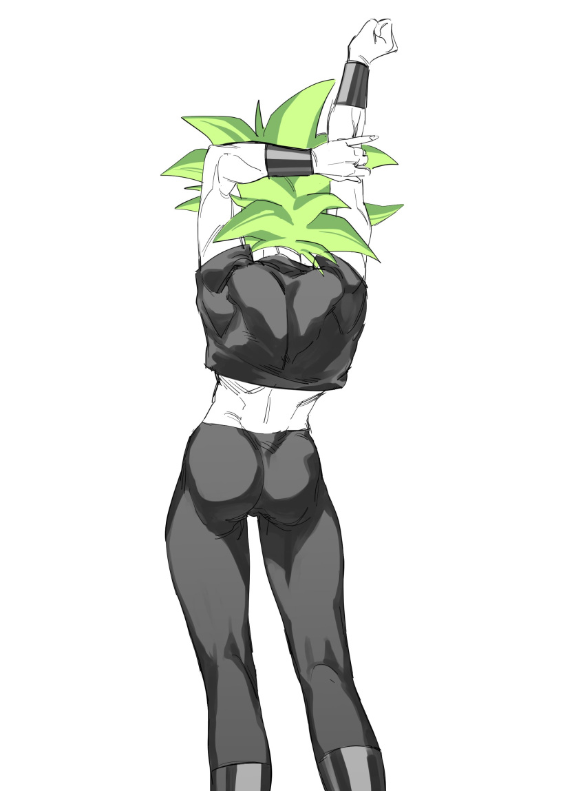 1girls ass back back_view dragon_ball dragon_ball_super dragon_ball_z fusion green_eyes kefla muscular_arms muscular_ass muscular_back muscular_female spiked_hair spiky_hair stretching super_saiyan zquung