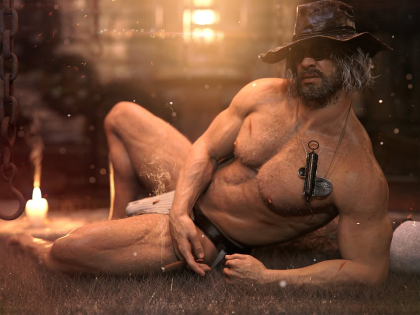 1boy 3d 3d_model bearded capcom curly_hair glasses karl_heisenberg male male_only mo0nx resident_evil resident_evil_8:_village solo underwear_only