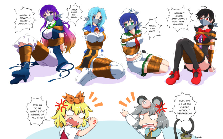 6girls bondage damsel_in_distress female female_only gag gagged hijiri_byakuren houjuu_nue ichirin_kumoi kumoi_ichirin minamitsu_murasa muffled multiple_girls nue_houjuu over_the_nose_gag rakkidei touhou