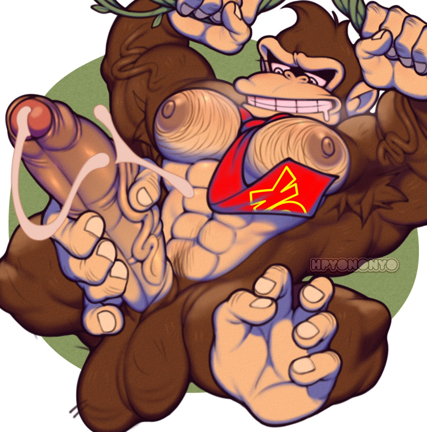 anthro autofootjob balls big_penis blush boner cum donkey_kong donkey_kong_(series) erection footjob furry gorilla hpyononyo male male_only musk nintendo penis solo solo_male spread_legs