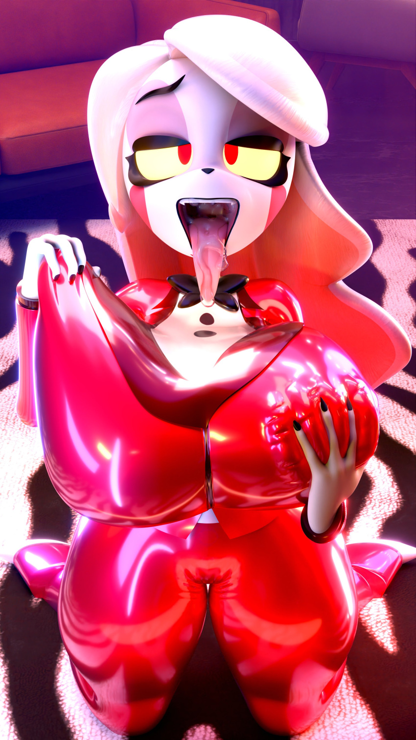 3d 3d_(artwork) big_ass big_breasts bodysuit breast_grab charlie_morningstar_(hazbin_hotel) clothed demon demon_girl female female_only hazbin_hotel holding holding_breast holding_own_breast huge_ass huge_breasts latex latex_suit palisal