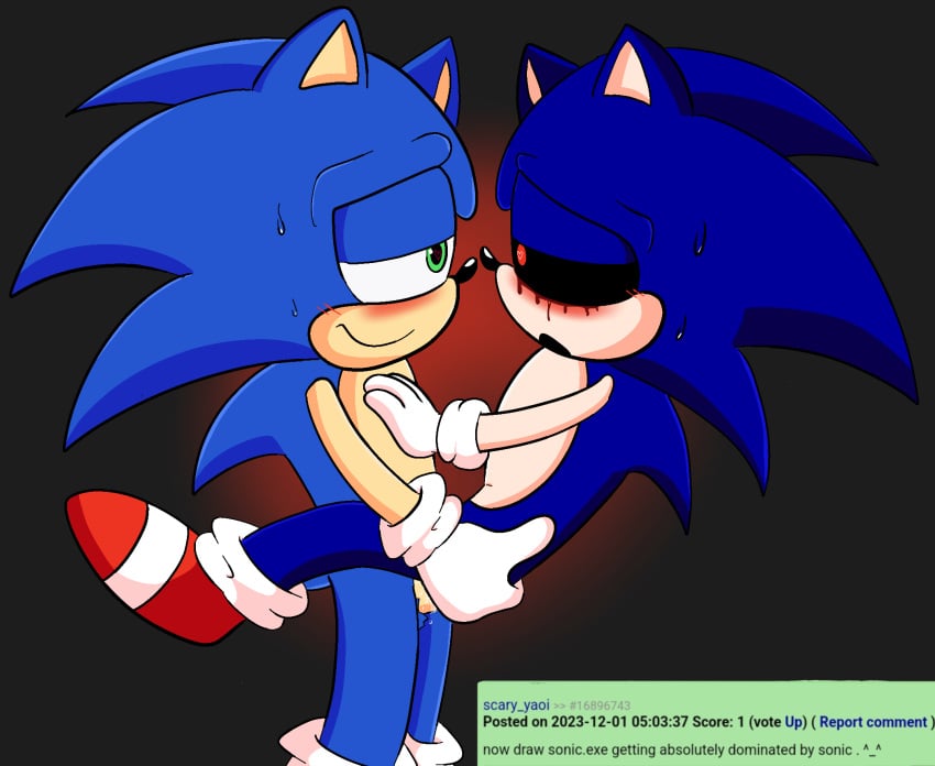 2023 2boys anal anal_sex ankifun blush cum cum_inside doppelganger ejaculation gay genital_fluids gloves grabbing mobian_(species) open_mouth penetration penis penis_in_ass red_eyes sex smile sonexe sonic.exe sonic.exe_(character) sonic.exe_(series) sonic_(series) sonic_the_hedgehog sonic_the_hedgehog_(series) standing sweat yaoi