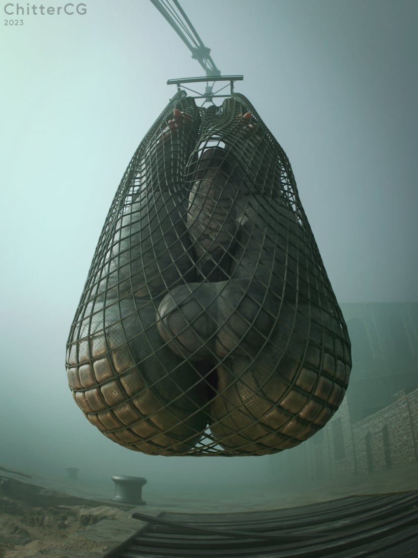 3d 3d_(artwork) anus ass balls big_ass big_balls big_butt big_penis bubble_ass bubble_butt captured caught chittercg chubby chubby_male deep_one deep_one_(h.p._lovecraft) deepspacebug dock eldritch_horror fish foggy foggy_background huge_ass huge_butt lovecraftian male male_only monster net penis sagging_balls solo_male thick_thighs wide_hips