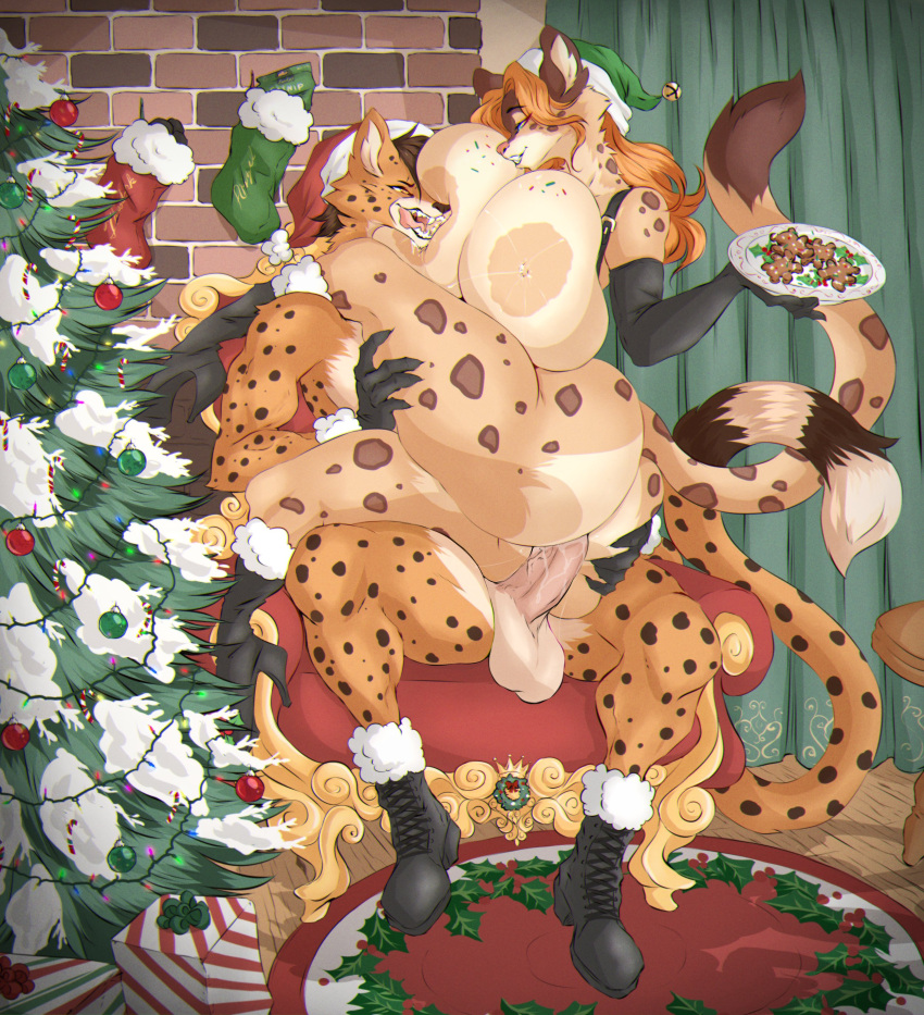 absurd_res anthro anthro_on_anthro anthro_penetrated anthro_penetrating anthro_penetrating_anthro areola armwear ass balls bedroom_eyes big_breasts big_butt big_penis black_hair black_spots boots breasts brown_spots cheek_tuft cheetah chin_tuft christmas christmas_clothing christmas_cookies christmas_headwear christmas_tree clothing cookie dullvivid duo elbow_gloves erection facial_tuft felid feline female female_penetrated food footwear fur genitals gloves hair half-closed_eyes handwear hat headgear headwear hi_res high_heeled_boots high_heels holidays huge_breasts huge_butt huge_cock humanoid_genitalia humanoid_penis leopard licking licking_lips long_hair male male/female male_penetrating male_penetrating_female mammal markings narrowed_eyes nipples on_lap orange_body orange_fur pantherine penetration penile penile_penetration penis penis_in_pussy pink_penis plant santa_hat seductive sex sitting_on_lap smile smirk smug smug_face smug_grin spots spotted_body spotted_fur spotted_markings tan_areola tan_body tan_fur tan_nipples thick_thighs tight_clothing tongue tongue_out tree tuft vaginal_penetration vaginal_penetration vein veiny_penis wide_hips